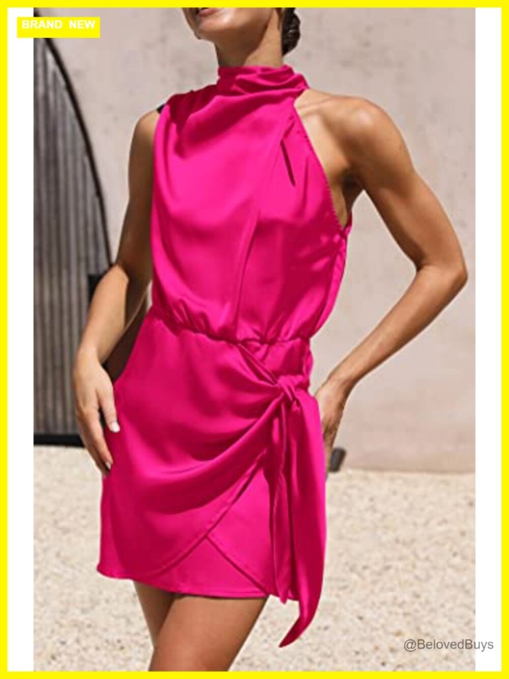 Satin Mock Neck Sleeveless Mini Cocktail Dress - Picture 3 of 6